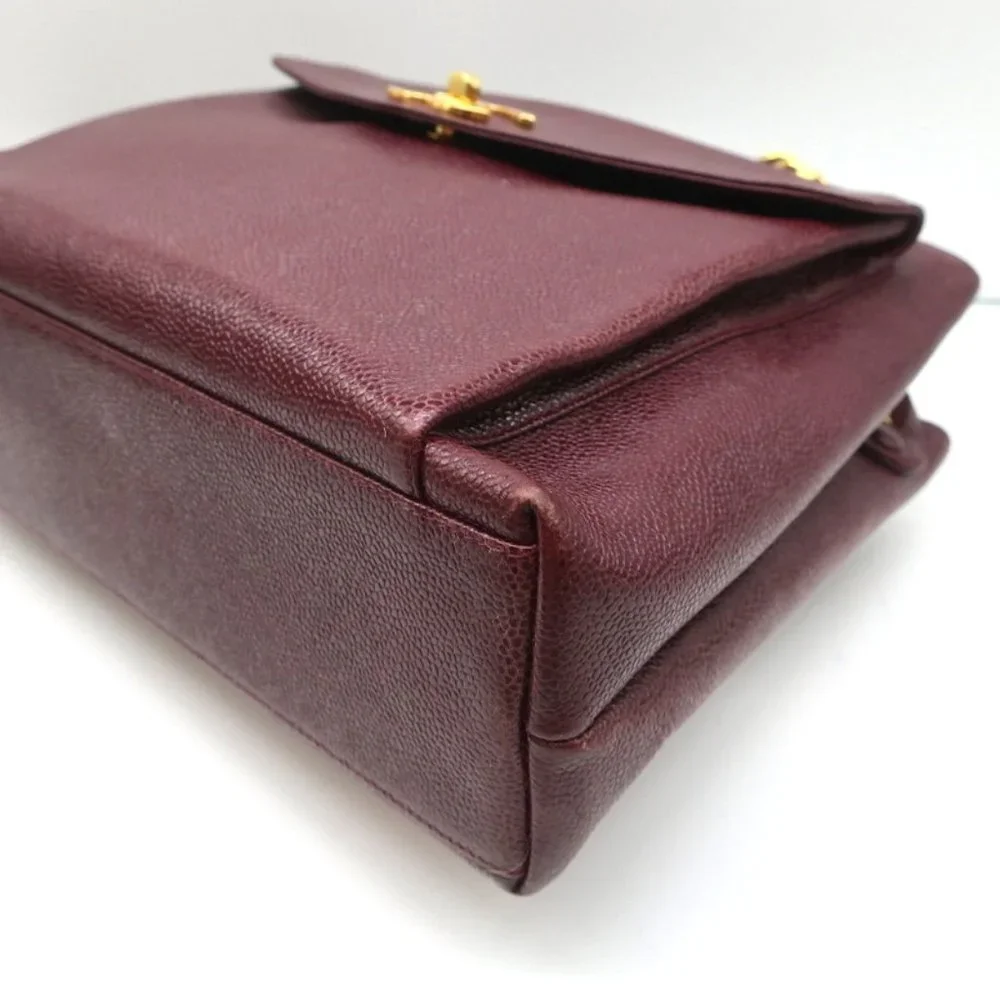 VINTAGE CHANEL 1990S CC FRONT POCKET TOTE BORDEAUX CAVIAR LEATHER SHOULDER BAG - Picture 9 of 12